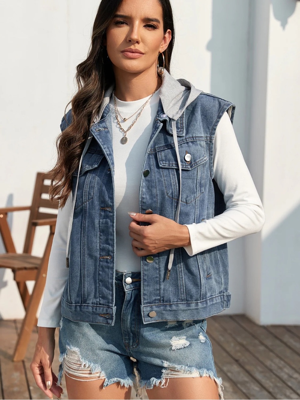 Charming Charlie Blue Denim Hooded Vest
